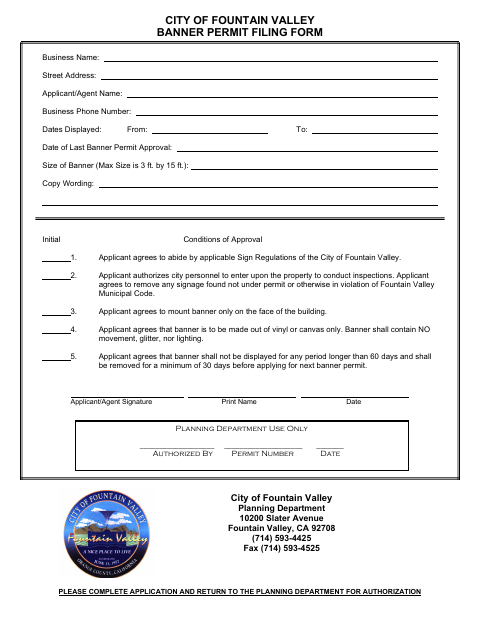 First page of the Banner Permit Filing Form