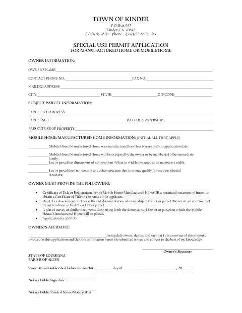 First page of the Special Use Permit Application for Mobile Home