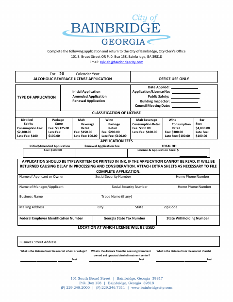 First page of the Alcoholic Beverage License Application