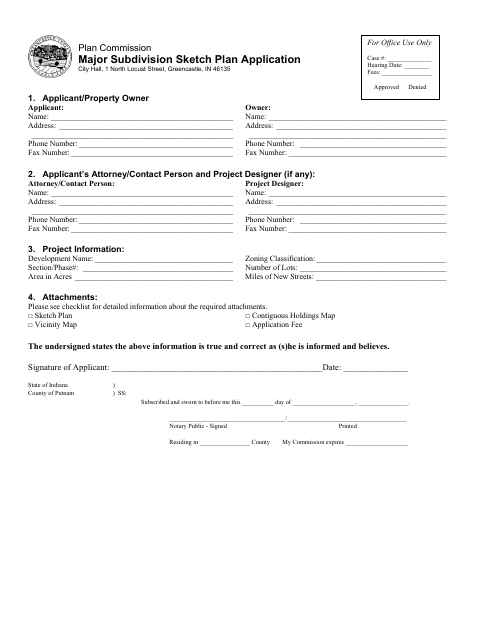 First page of the Major Subdivision Application