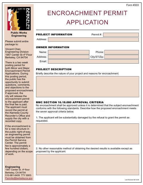 First page of the Encroachment Permit Application