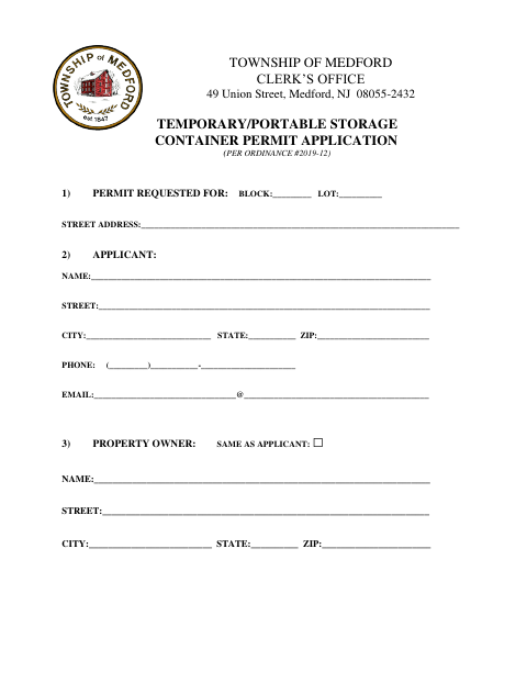 First page of the Temporary/Portable Storage Container Permit Application