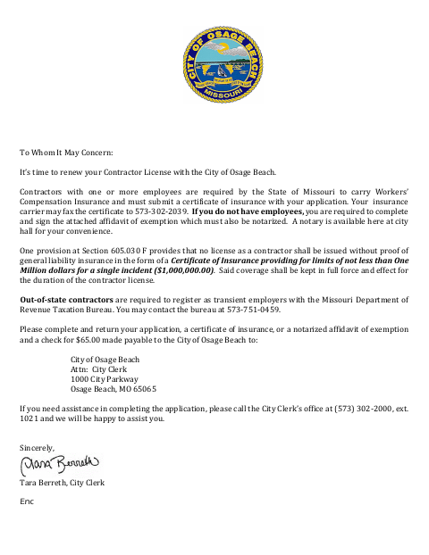 First page of the Contractor License Application and Workers’ Compensation Exemption Affidavit