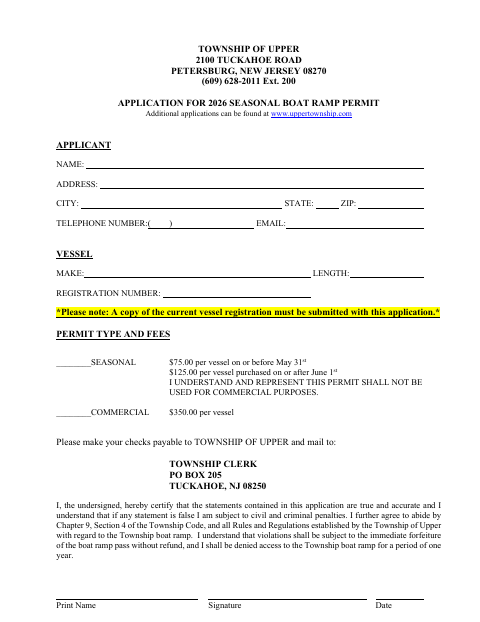 First page of the Application for 2026 Seasonal Boat Ramp Permit