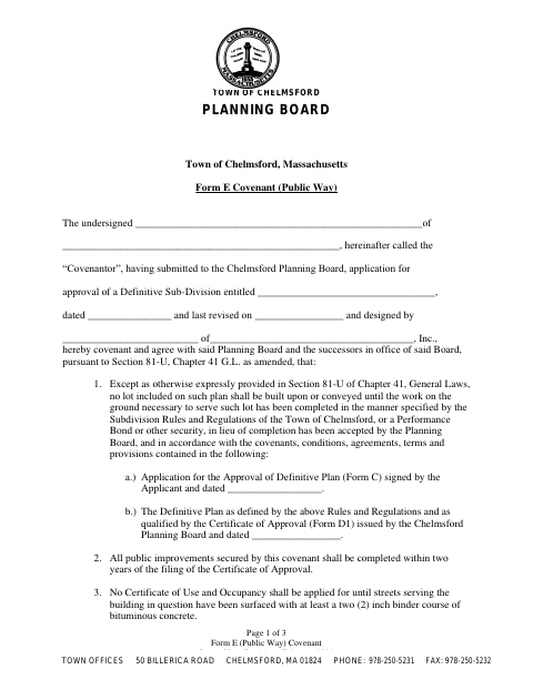 First page of the Form E Public Way Covenant