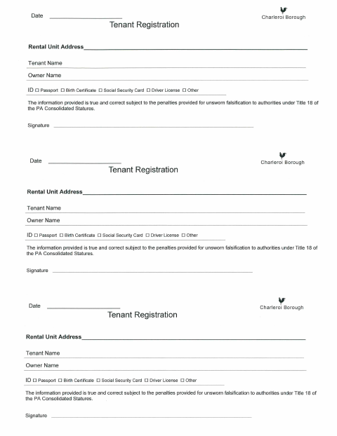 First page of the Tenant Registration