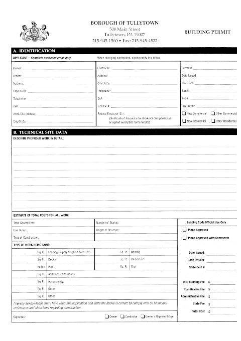 First page of the Building Permit Application