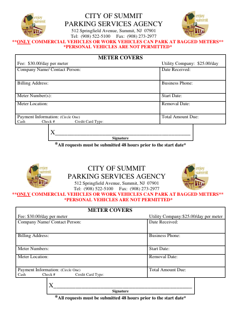 First page of the Meter Cover Request Form