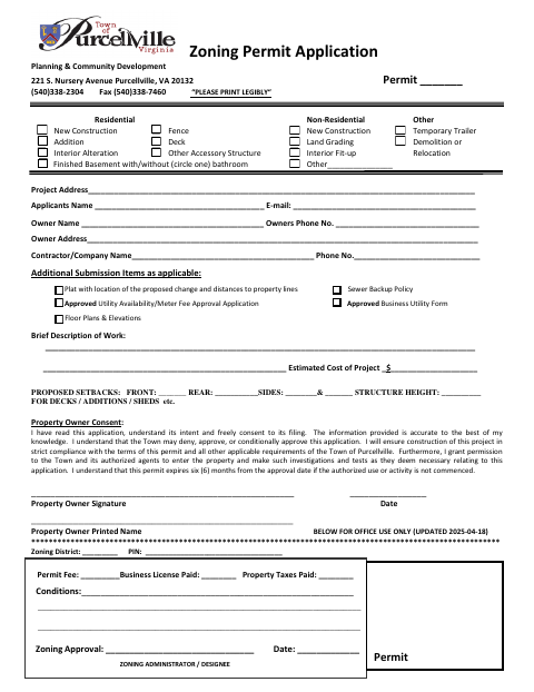 First page of the Zoning Permit Application
