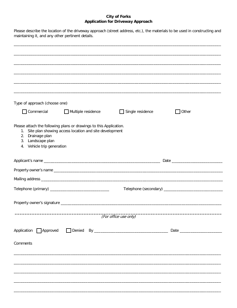 First page of the Application for Driveway Approach