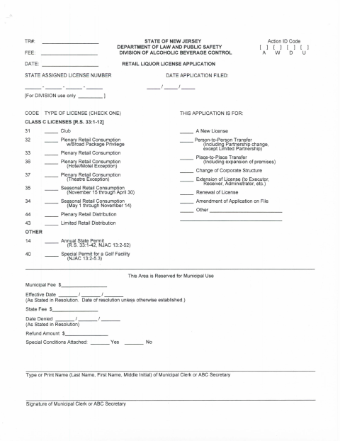 First page of the ABC Retail Liquor License Application