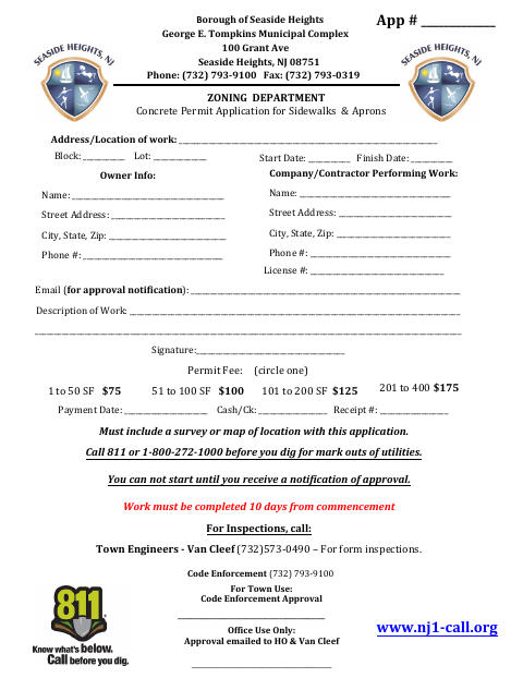 First page of the Sidewalk/Concrete Permit Application