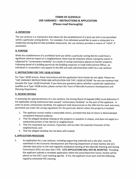 First page of the Use Variance Application