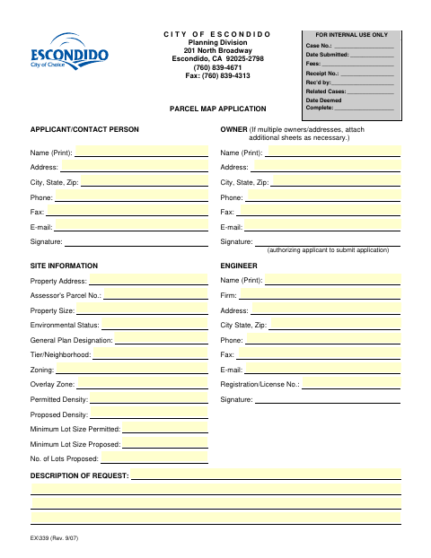 First page of the Parcel Map Application