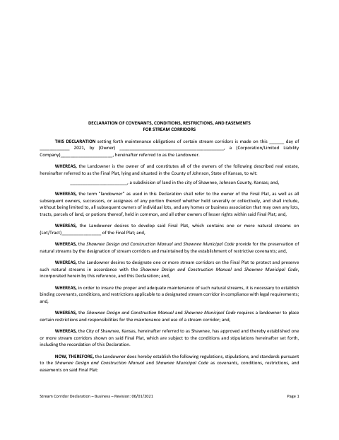 First page of the Business Stream Corridor Declaration