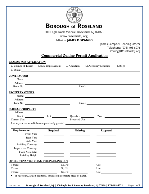First page of the Commercial Zoning Permit Application