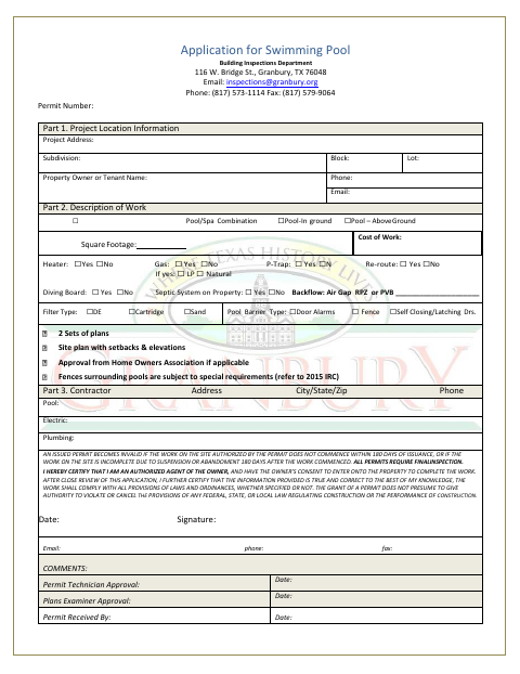 First page of the Swimming Pool Permit Application and Barrier Compliance