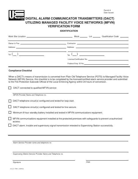 First page of the DACT and MFVN Verification Form