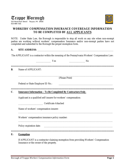 First page of the Workers’ Compensation Information Form