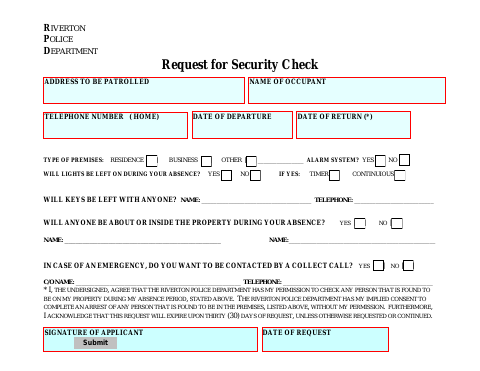 First page of the Request for Security Check