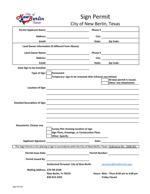 First page of the Sign Permit