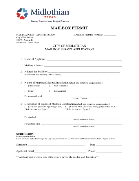 First page of the Mailbox Permit Application