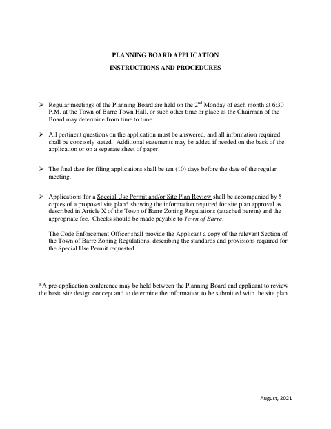 First page of the Planning Board Application