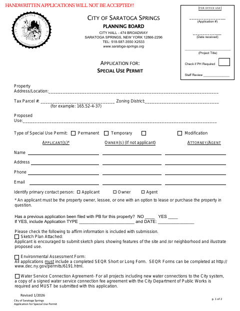 First page of the Special Use Permit Application