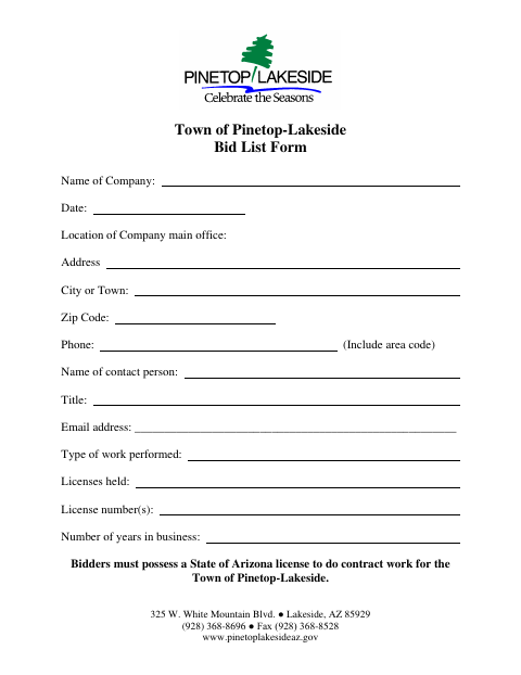 First page of the Bidder's List Form