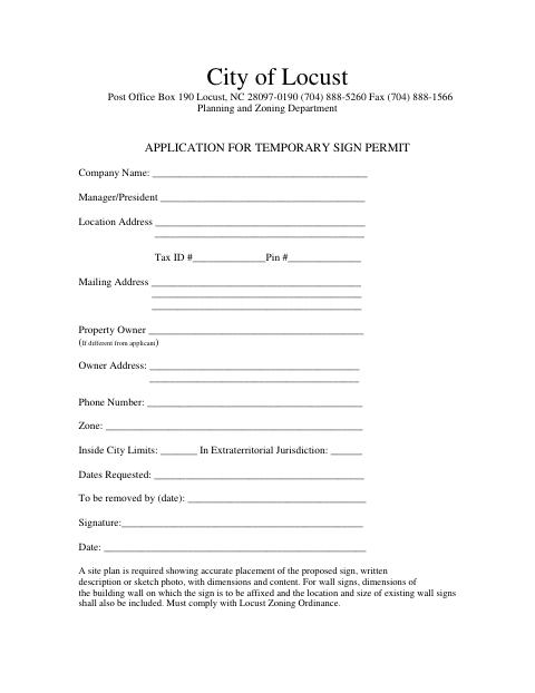 First page of the Application for Temporary Sign Permit