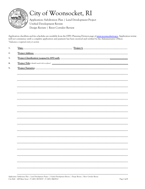 First page of the Subdivision and Land Development Review Application