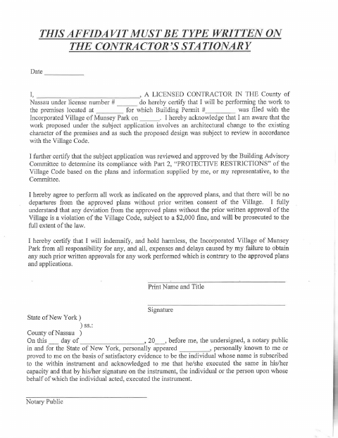 First page of the BAC Contractor Affidavit