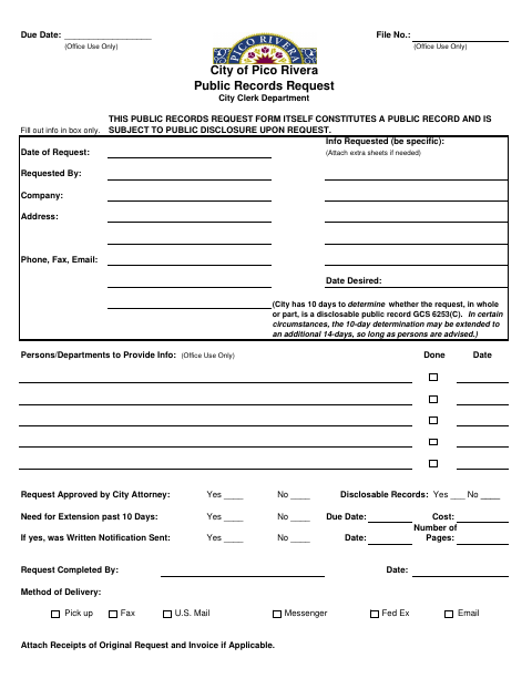 First page of the Public Records Request Form