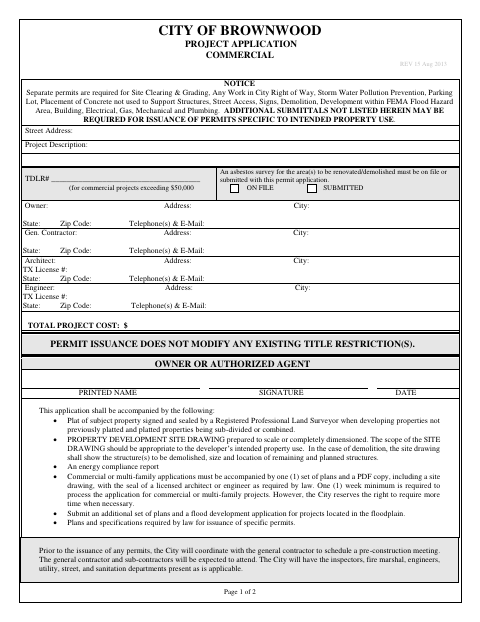 First page of the Project Application Commercial