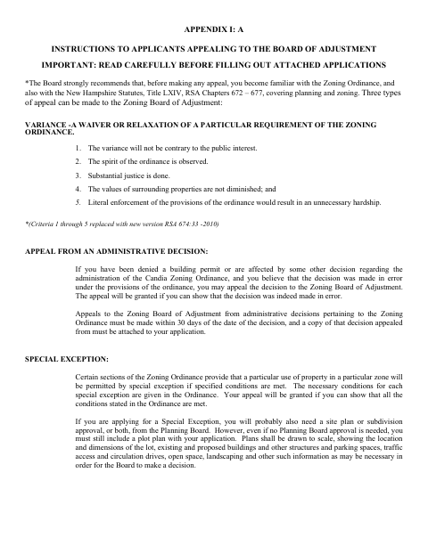 First page of the Zoning Board of Adjustment Application