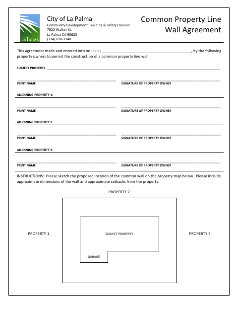 First page of the Common Property Line Wall Agreement