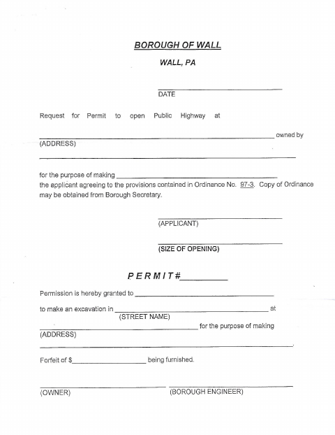First page of the Street Opening Permit Request