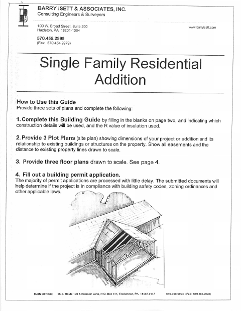 First page of the Single Family Residential Addition Building Guide