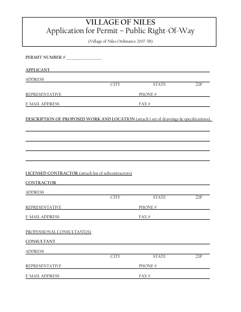 First page of the Public Right-of-Way Permit Application