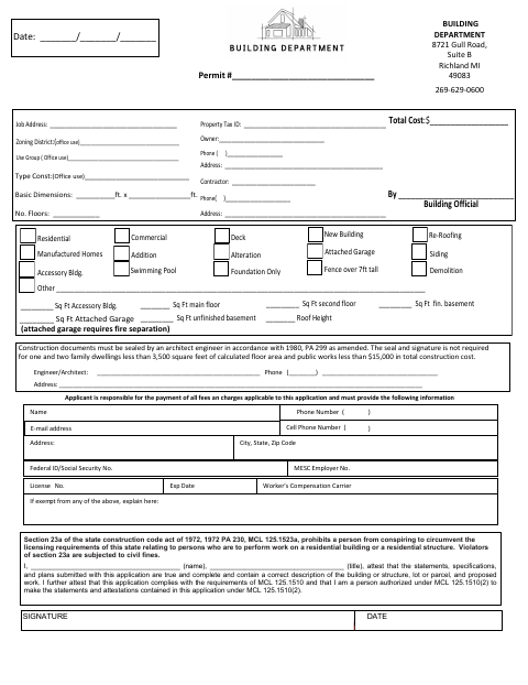 First page of the Building Permit Application