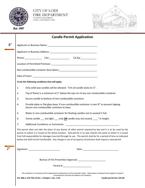 First page of the Candle Permit Application
