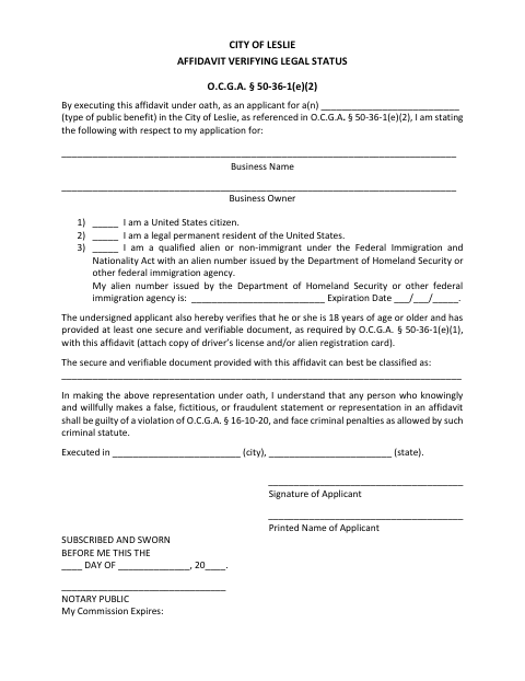 First page of the Affidavit Verifying Legal Status