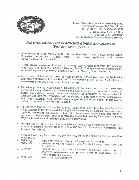 First page of the Planning Board Application
