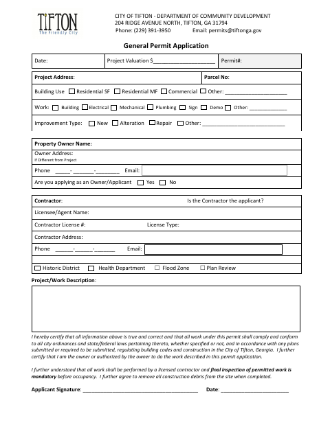 First page of the General Permit Application