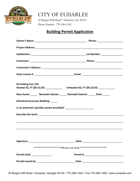 First page of the Building Permit Application