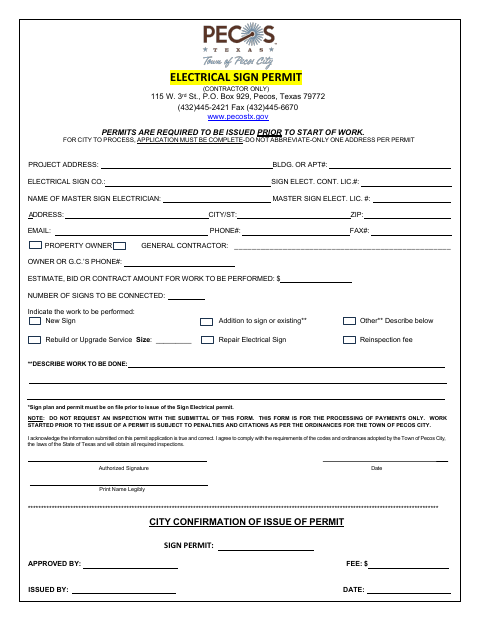 First page of the Electrical Sign Permit