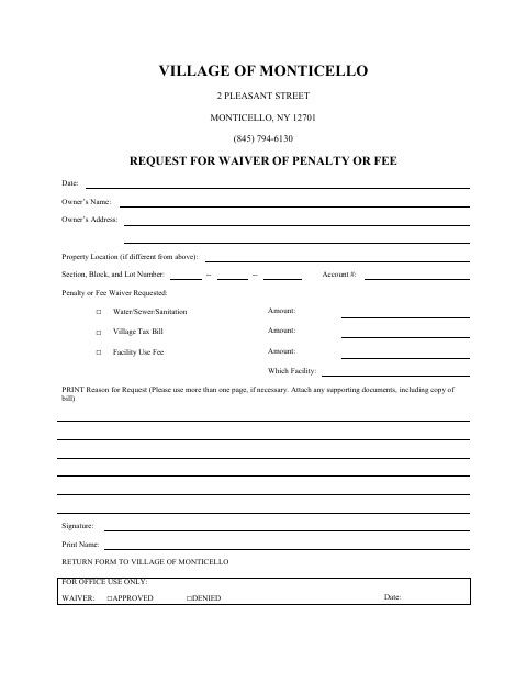 First page of the Request for Waiver of Penalty or Fee