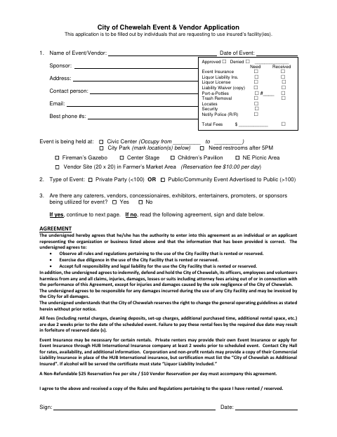 First page of the Event & Vendor Application