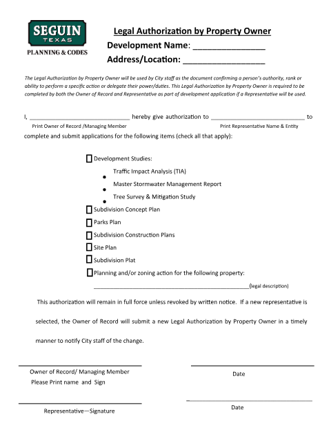 First page of the Legal Authorization by Property Owner