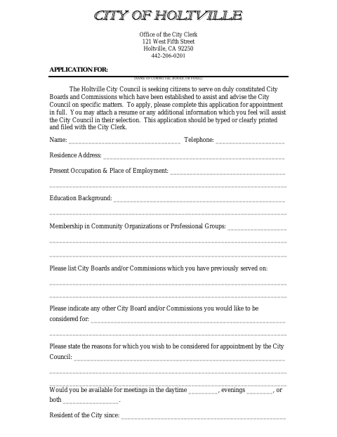First page of the Application to Serve on a Committee, Board, or Panel
